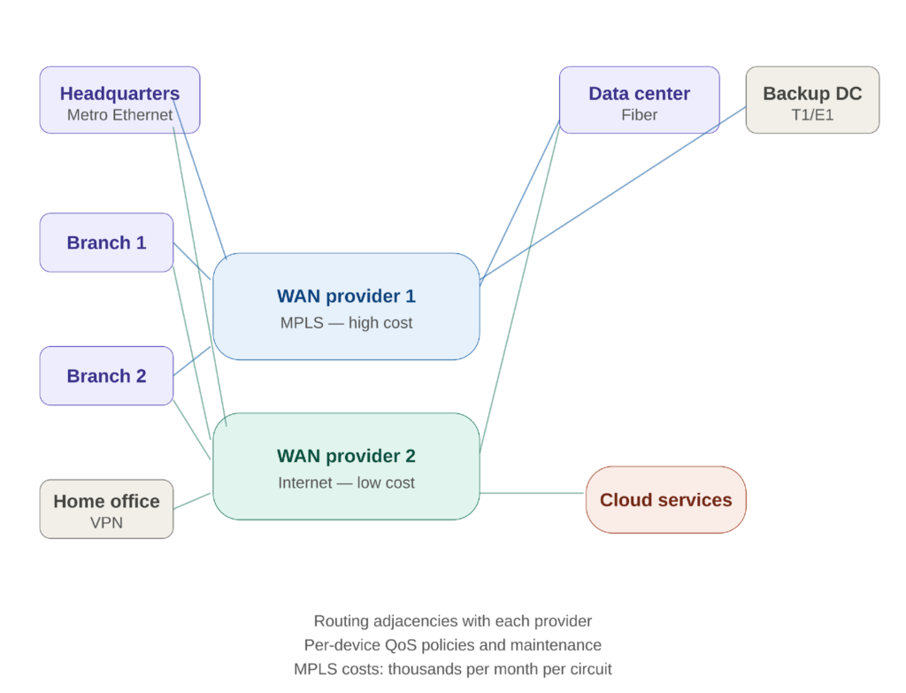 Traditional WAN architecture with dual providers