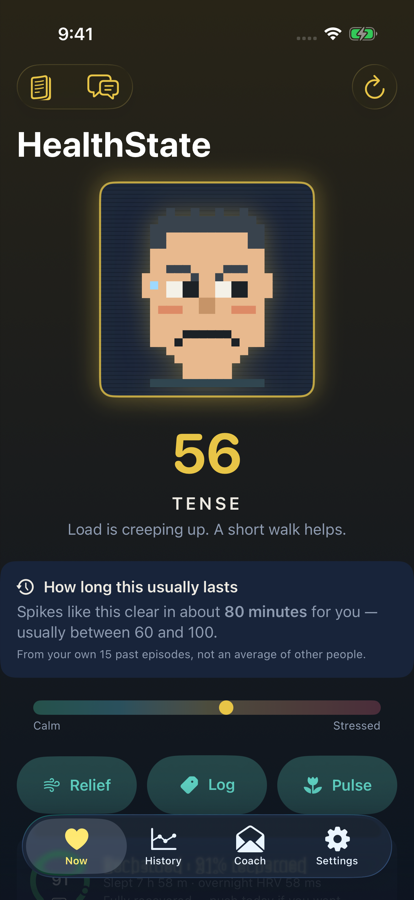 A card reading: spikes like this clear in about 80 minutes for you, usually between 60 and 100